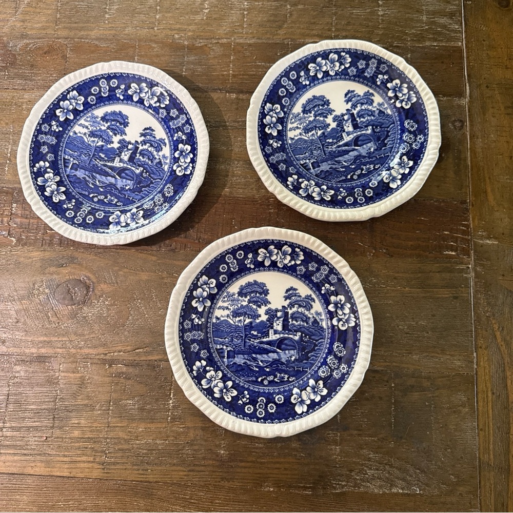 Spode Blue and White Transferware Dessert Plates - Set of 3